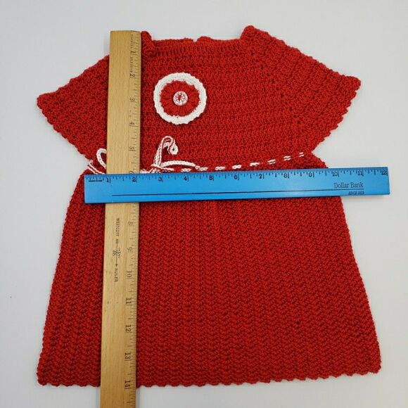 3-6 Months Baby Girl Dress Red White Crochet Knit Short Sleeve Summer Patriotic - Picture 12 of 14